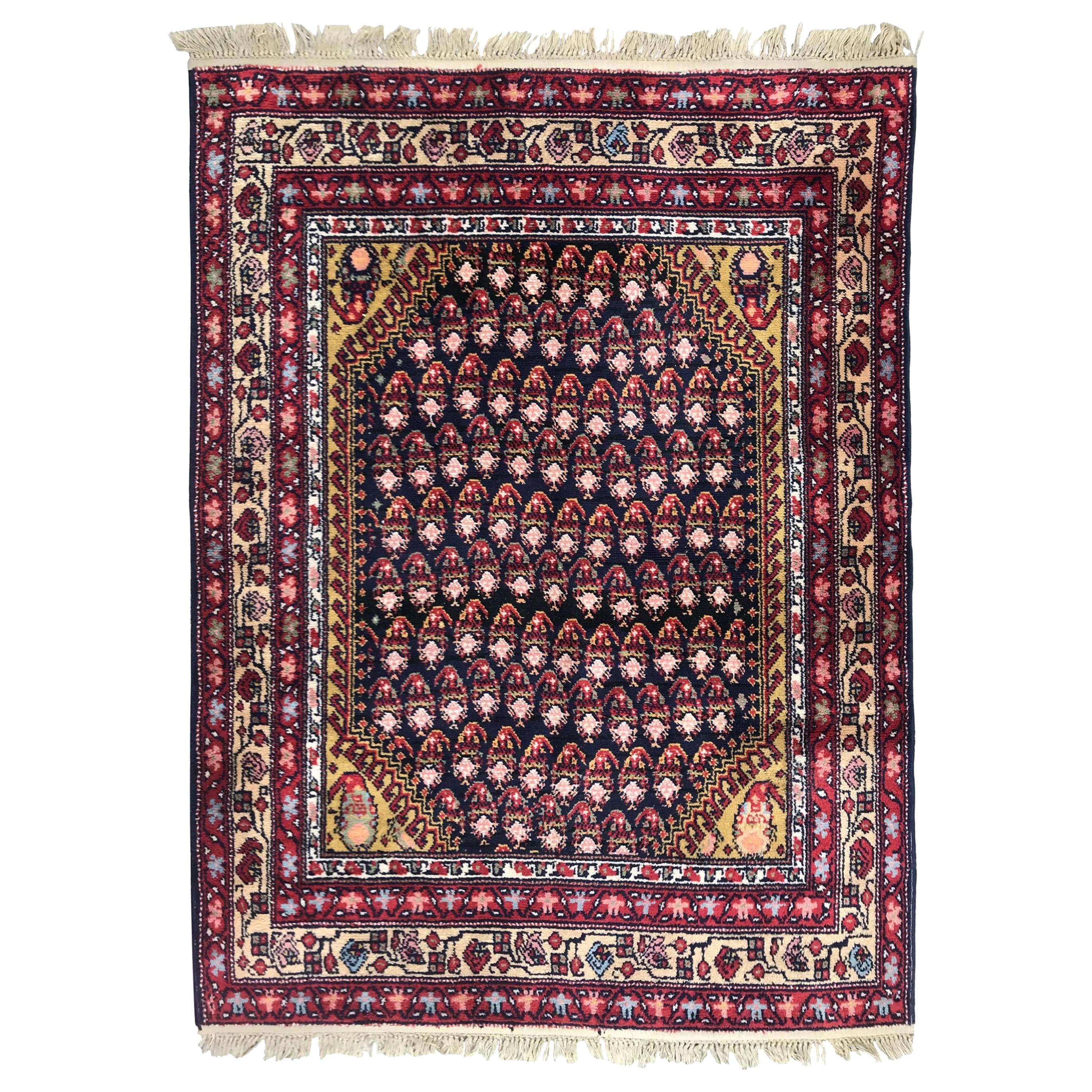 Vintage French Malayer Style Knotted Rug For Sale