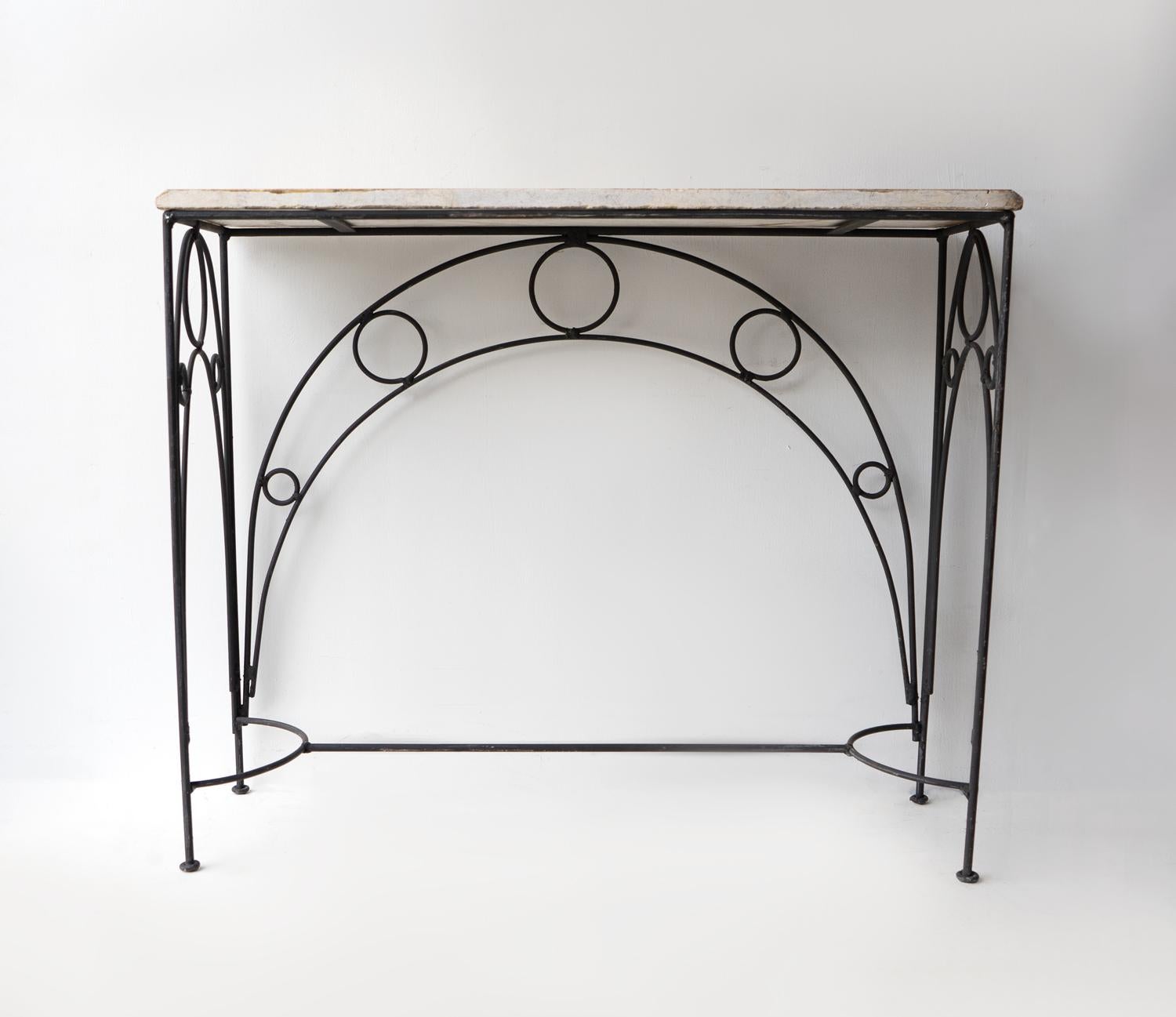 Vintage French Marble And Wrought Metal Console Table, Mid 20th Century 8