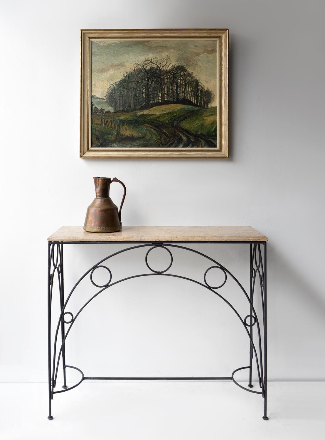 Vintage French Marble And Wrought Metal Console Table, Mid 20th Century In Good Condition In Bristol, GB