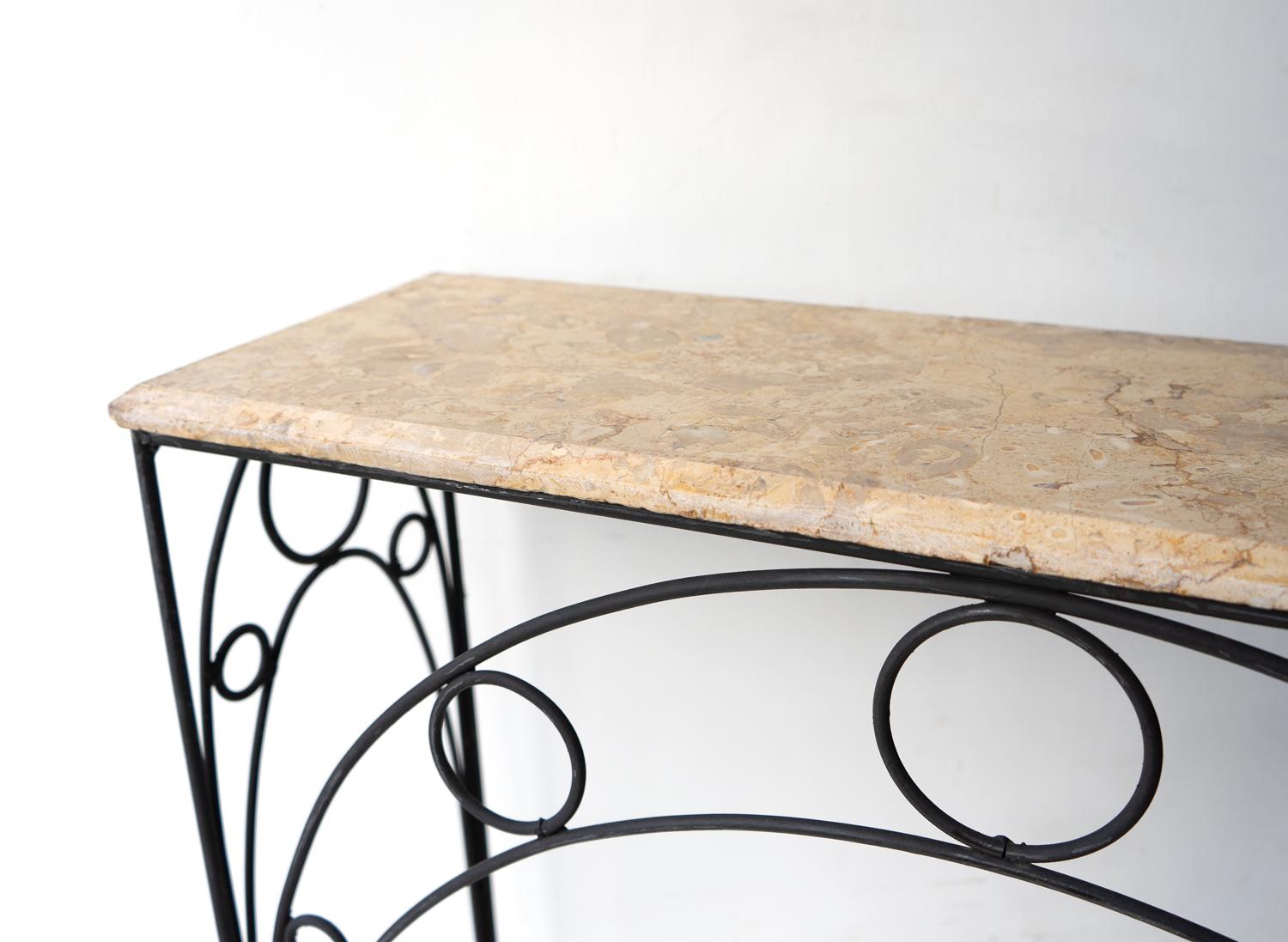 Vintage French Marble And Wrought Metal Console Table, Mid 20th Century 4
