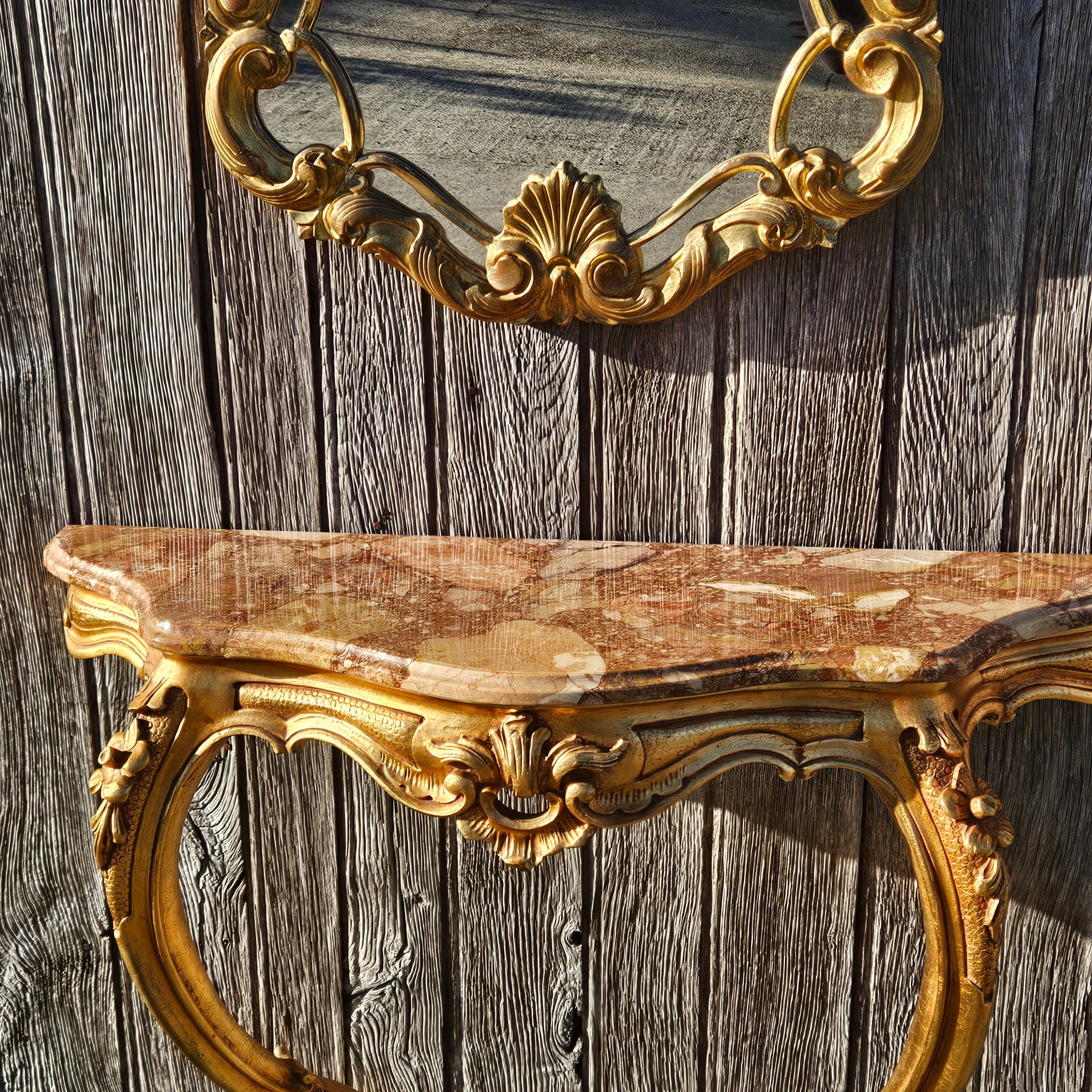 Console francese in marmo e specchio barocco d'epoca - stile Luigi XV in vendita 8
