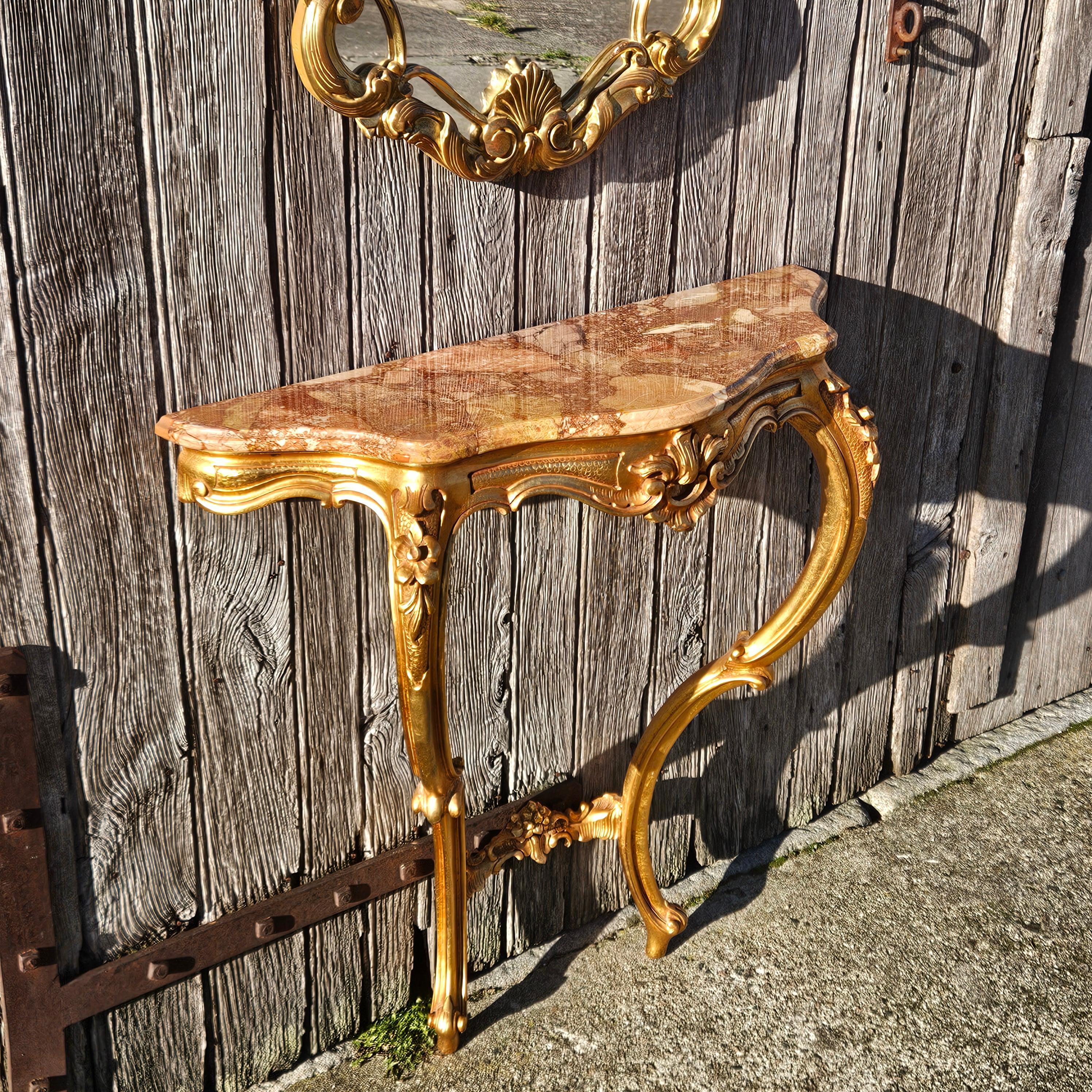 Barocco Console francese in marmo e specchio barocco d'epoca - stile Luigi XV in vendita