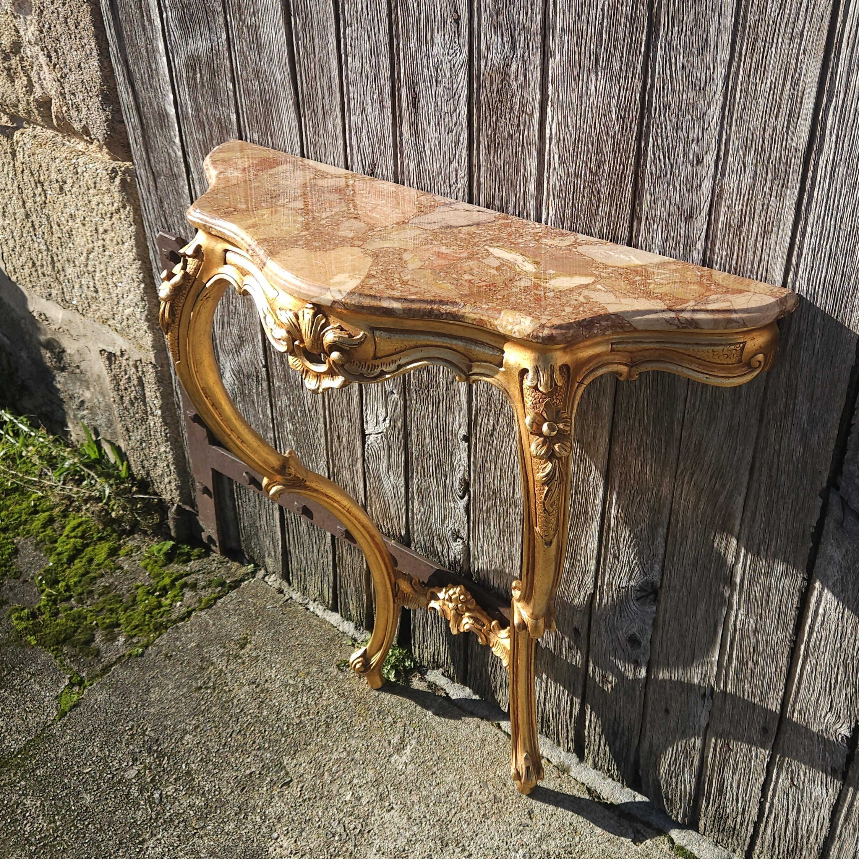 Francese Console francese in marmo e specchio barocco d'epoca - stile Luigi XV in vendita