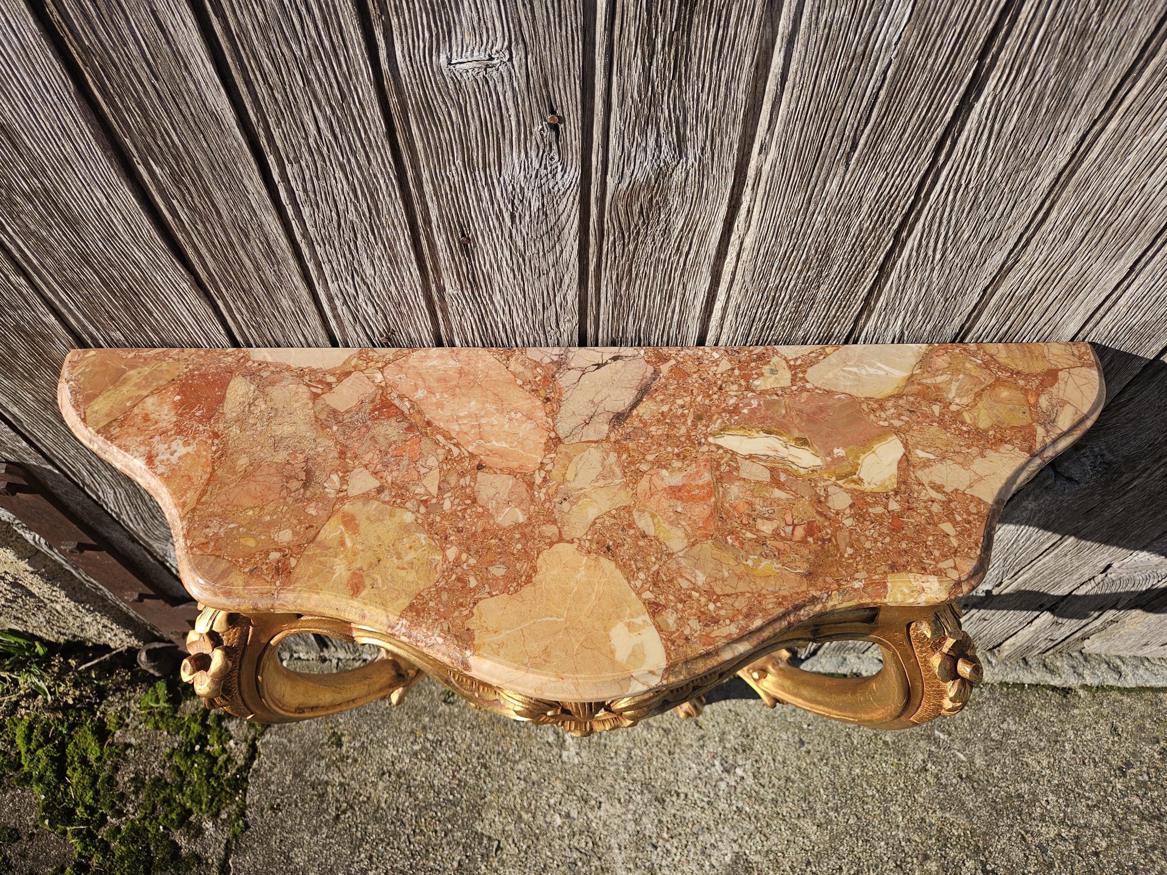 Metà XX secolo Console francese in marmo e specchio barocco d'epoca - stile Luigi XV in vendita
