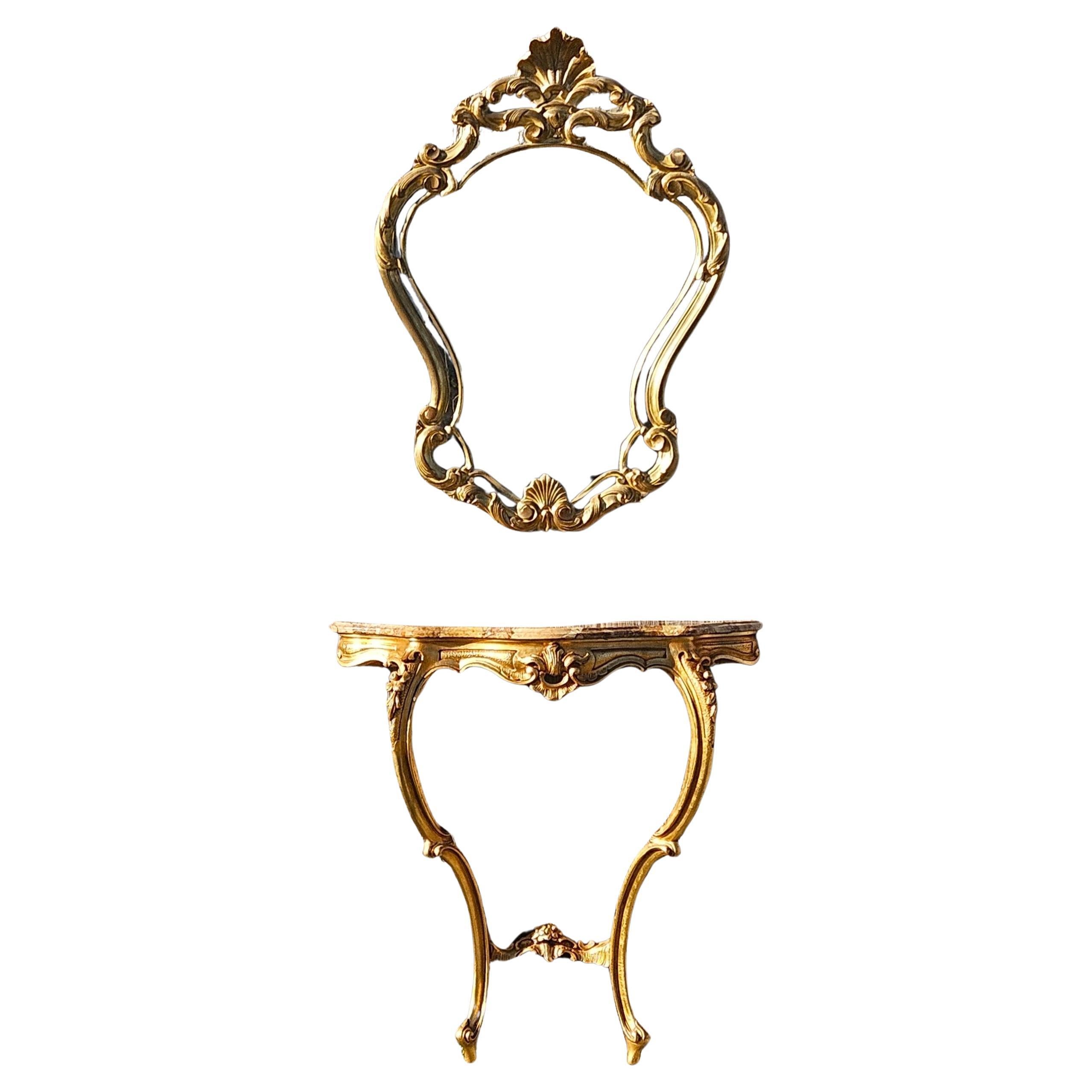 Vintage French Marble Console & Baroque Mirror – Louis XV Style