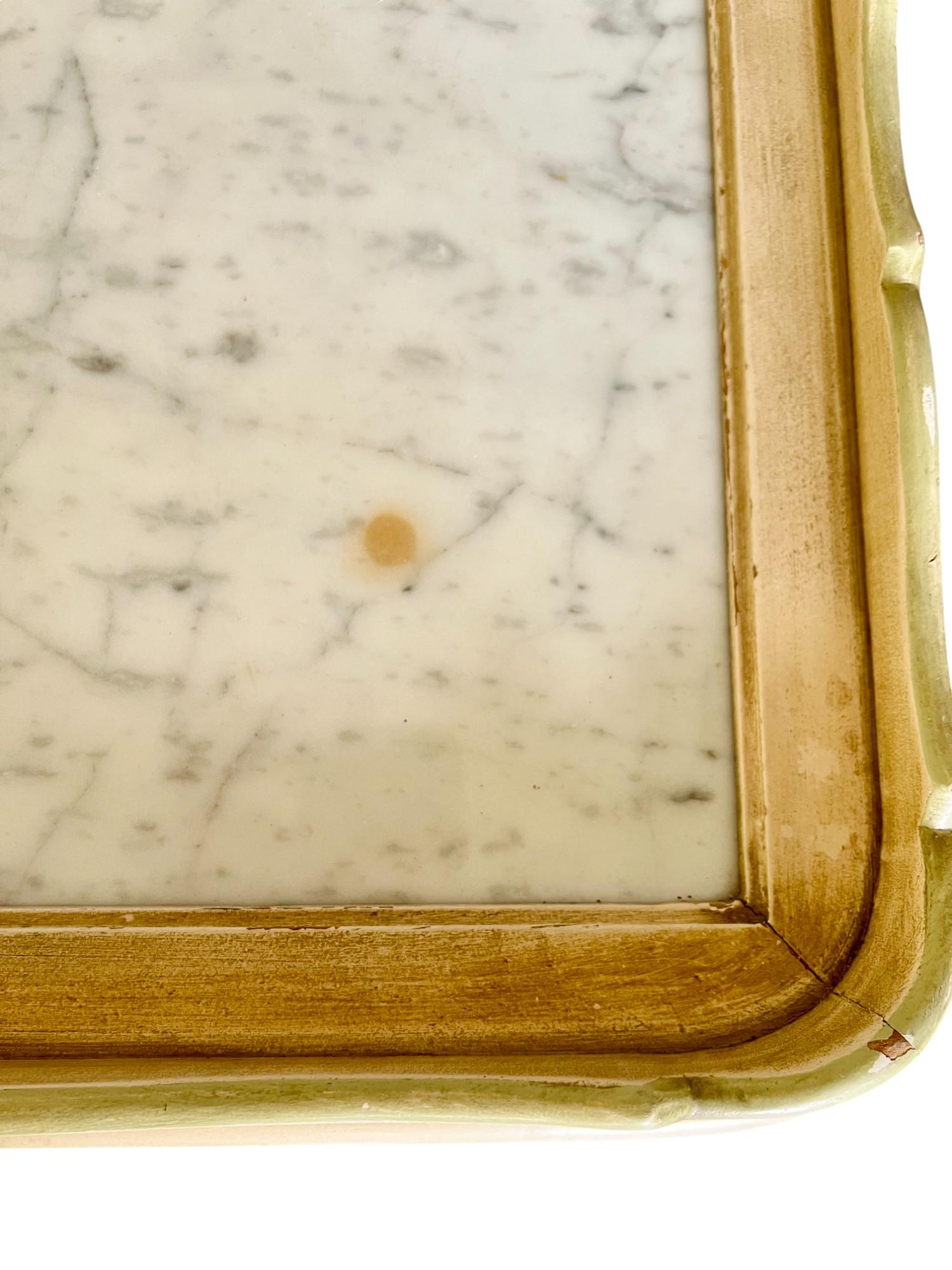 Marbre Paire de tables d'appoint en bois à plateau de marbre, vintage français en vente