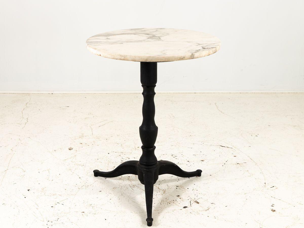 20th Century Vintage French Marble Topped Bistro Table with Iron Base For Sale