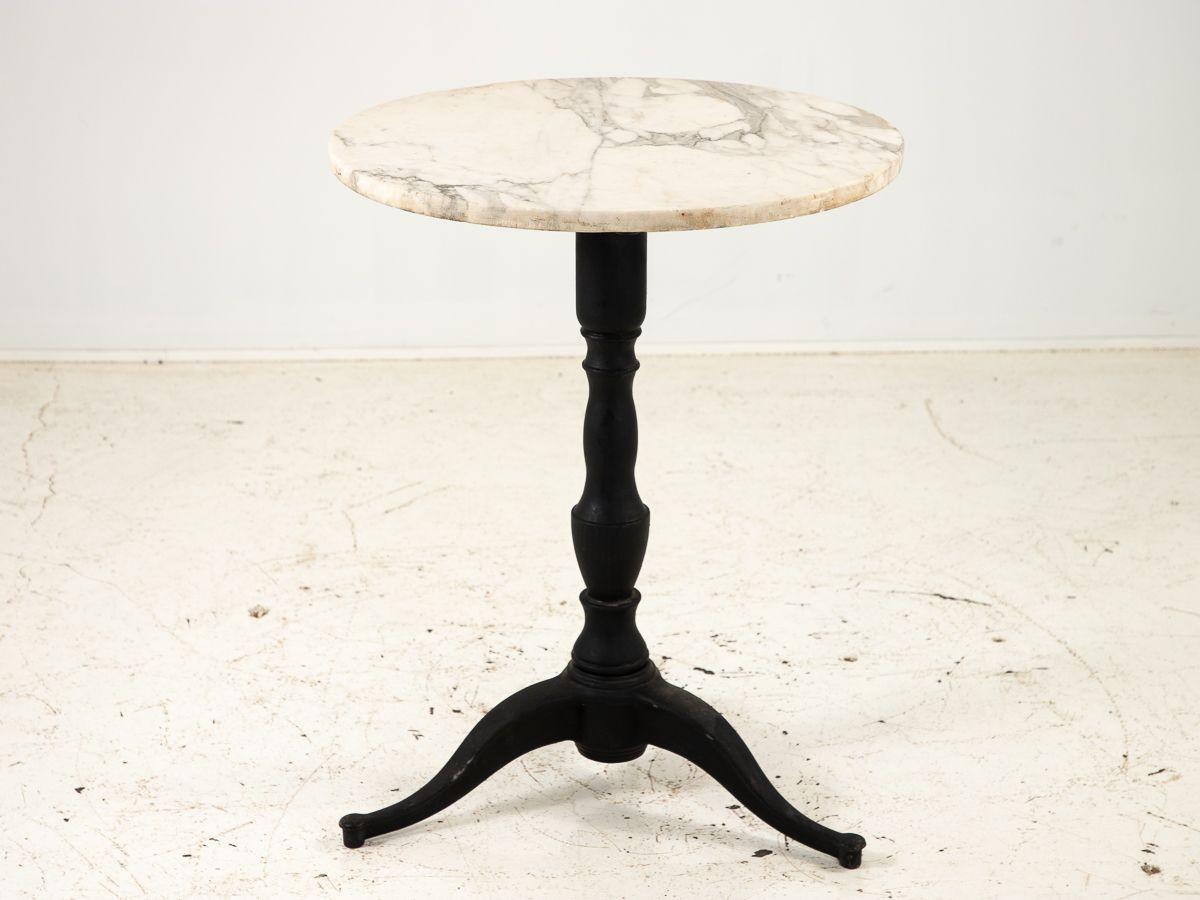 20th Century Vintage French Marble Topped Bistro Table with Iron Base