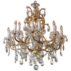 Vintage Maria Theresa 16-Light Faceted Crystal & Gilt Metal Chandelier