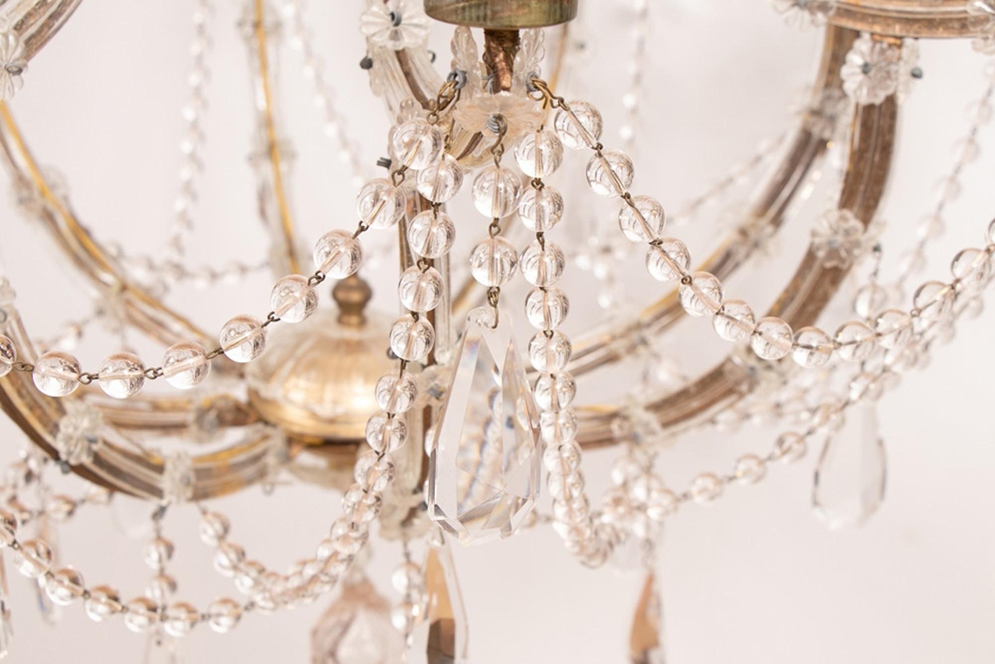 Glass Vintage French Maria Theresa Birdcage Chandelier, circa 1940