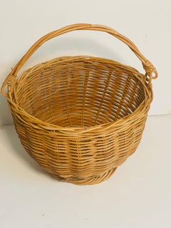 Vintage French Market Round Basket with Handle