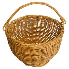 Vintage French Market Round Basket with Handle