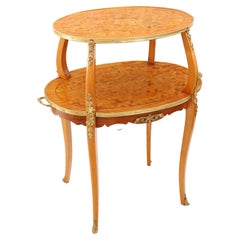 Vintage french marquetry etagere tea table in lemon wood 