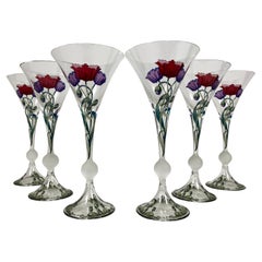 Set di 6 bicchieri da Martini francesi vintage con disegno di bouquet di papaveri, anni '70