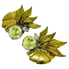Orecchini a clip d'epoca in oro massiccio con pietre di vetro di design