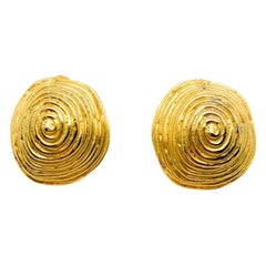 Vintage French Matt Gold Swirl Earrings 1980S