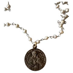 Medal Necklace Pearl Rosario Vintage French Jesus Heart Pendant