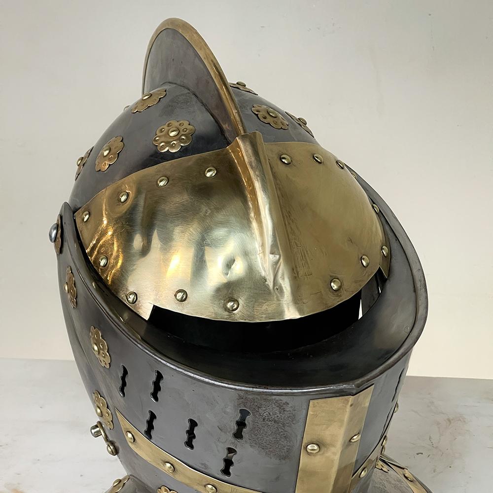 Vintage French Medieval Knight's Helmet in Brass For Sale 4