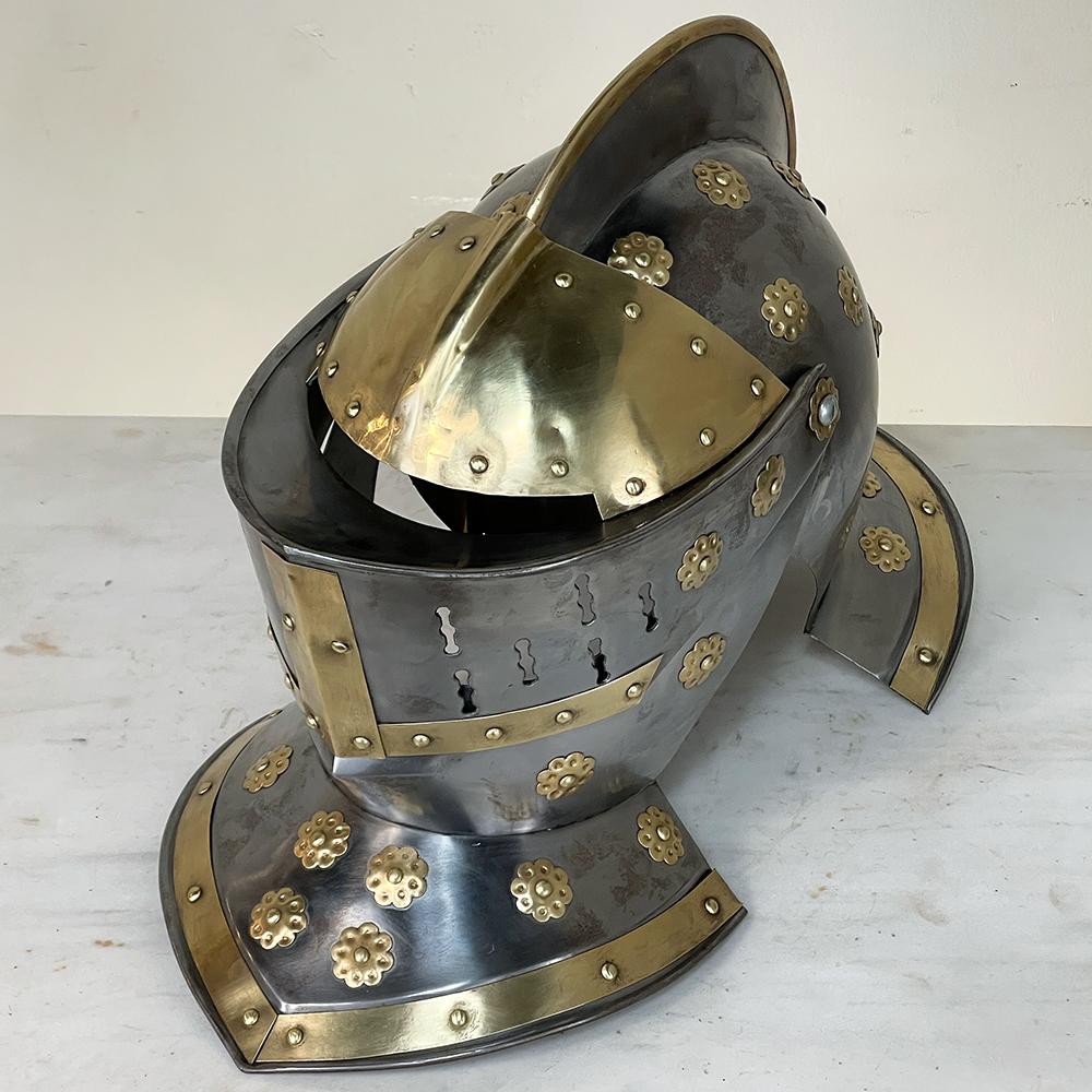 Vintage French Medieval Knight's Helmet in Brass For Sale 9
