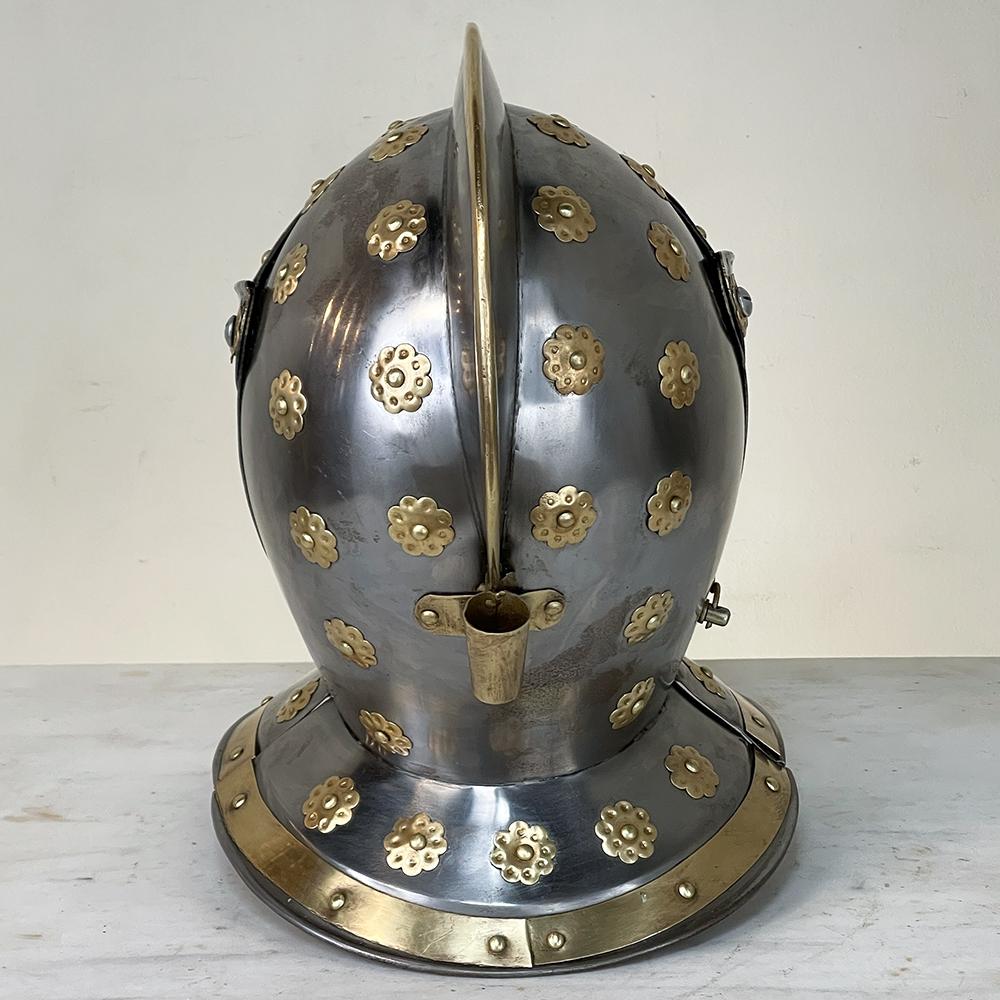 Hand-Crafted Vintage French Medieval Knight's Helmet in Brass For Sale