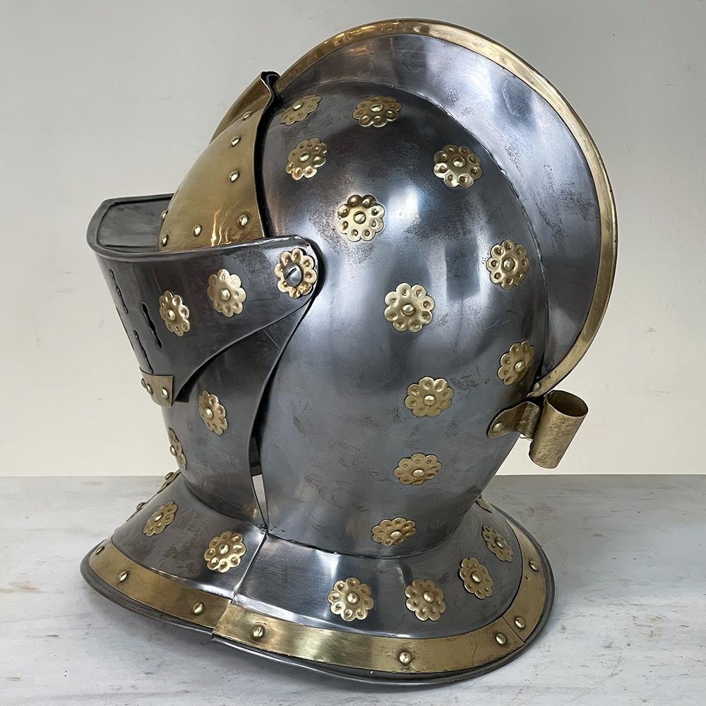 Vintage French Medieval Knight's Helmet in Brass In Good Condition For Sale In Dallas, TX