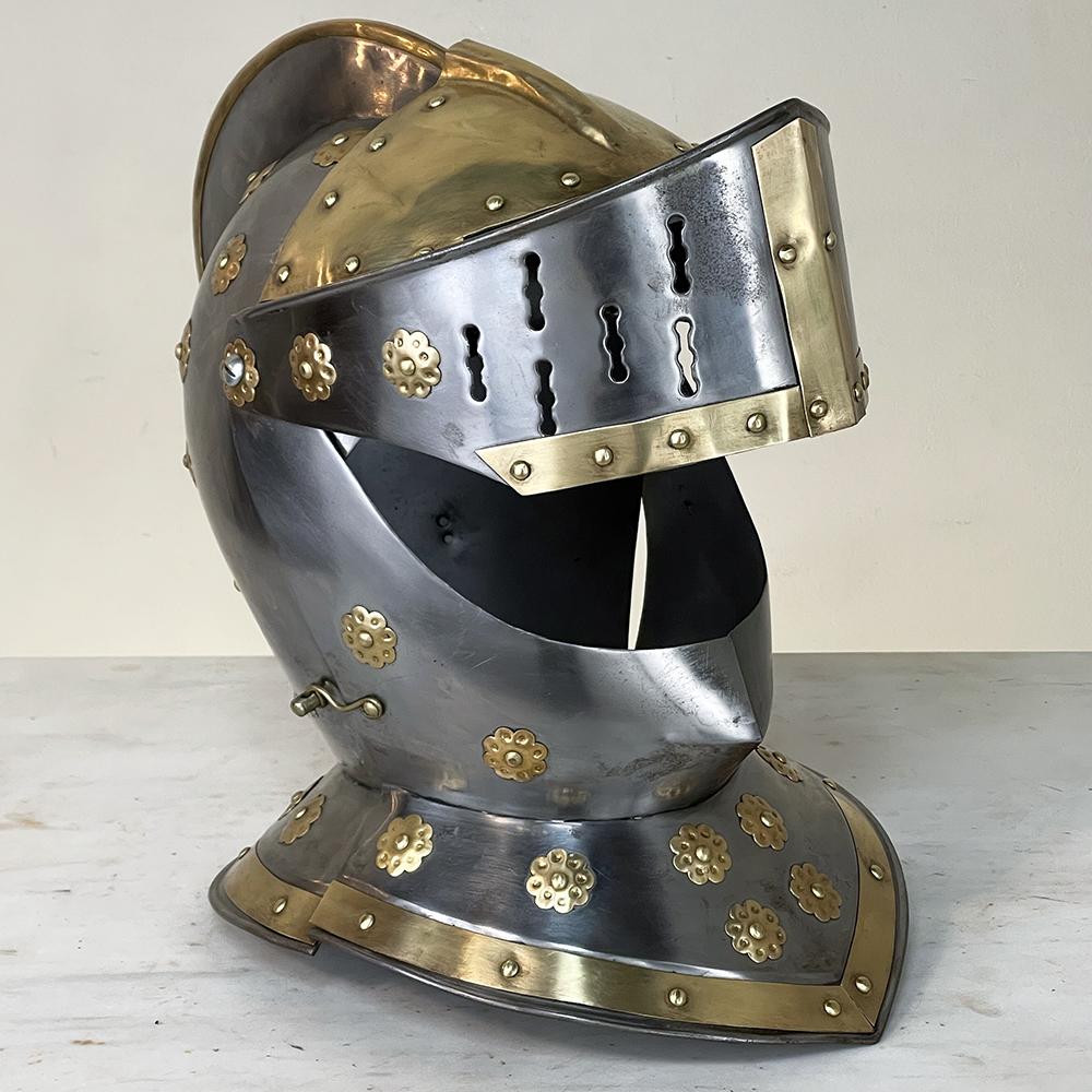 Vintage French Medieval Knight's Helmet in Brass For Sale 1