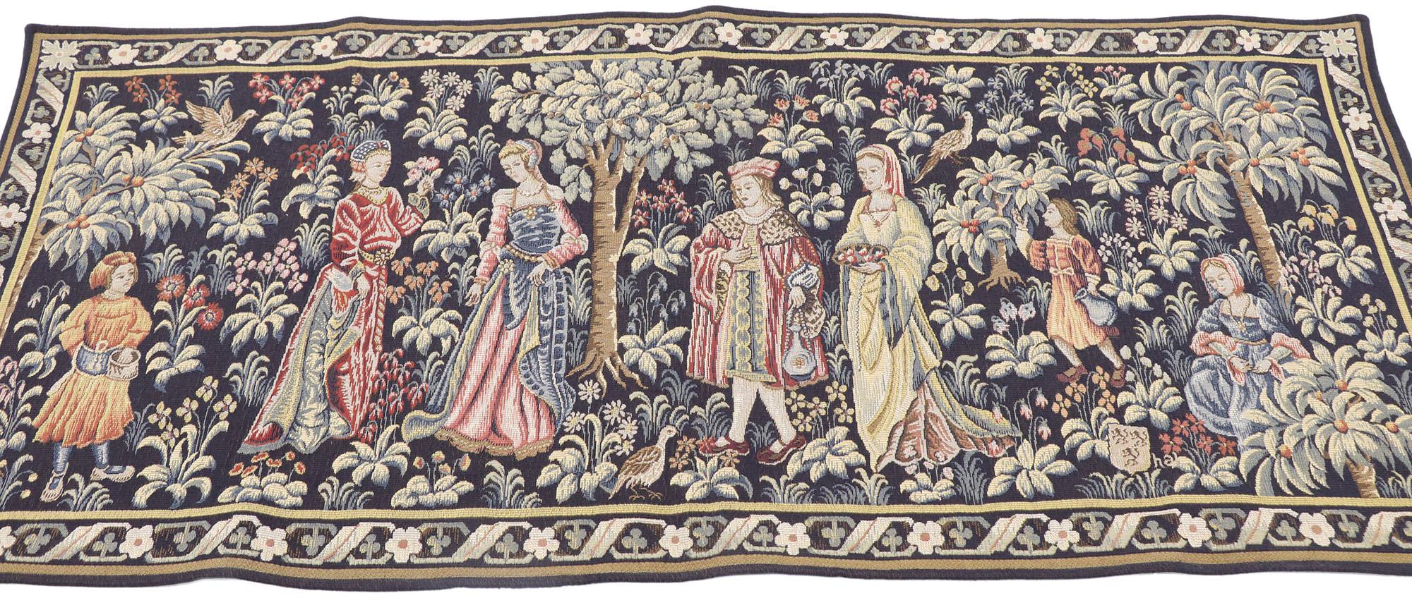 Médiéval Tapisserie médiévale française vintage, la tapisserie de Promenade en vente