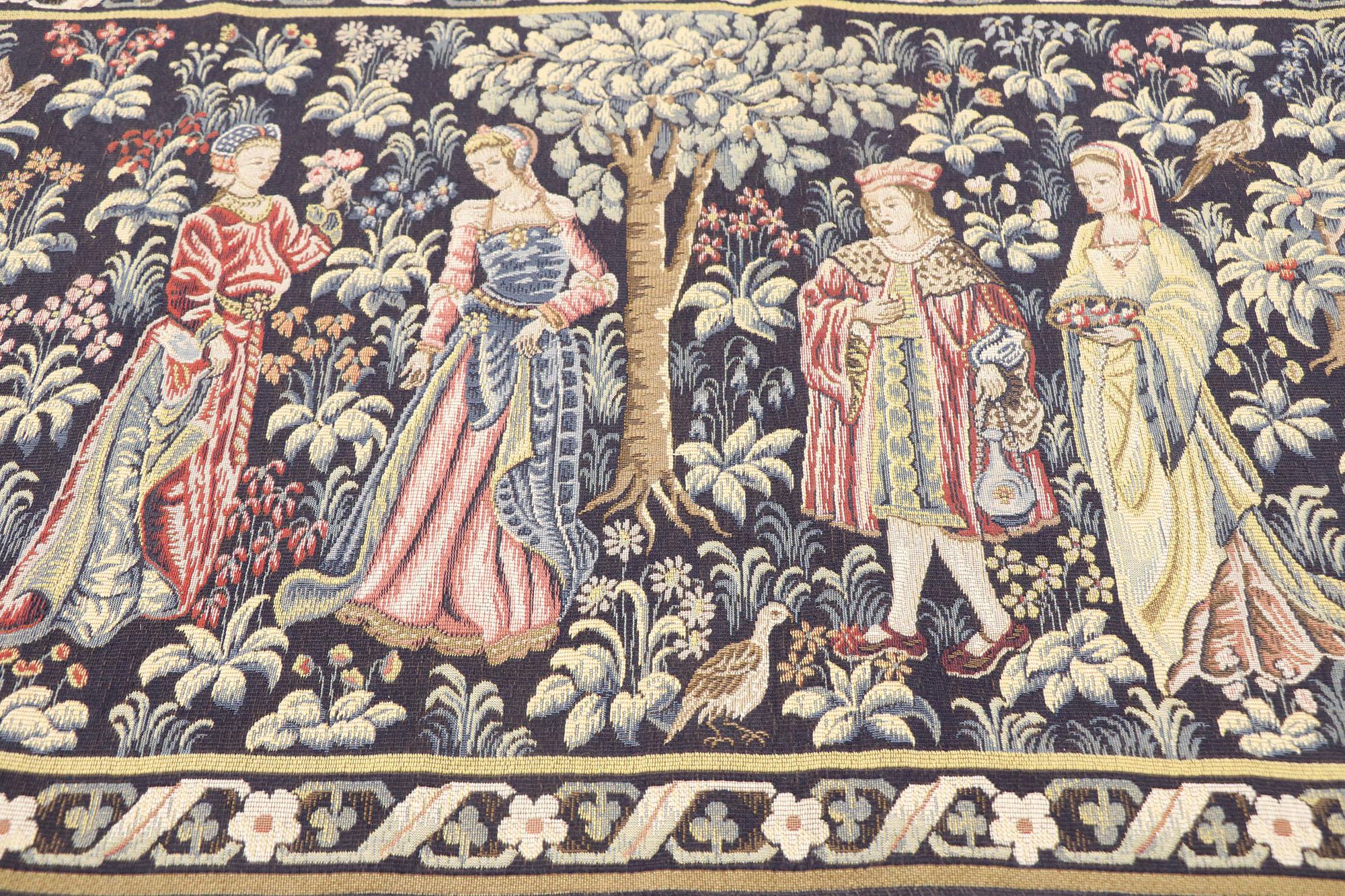 Français Tapisserie médiévale française vintage, la tapisserie de Promenade en vente