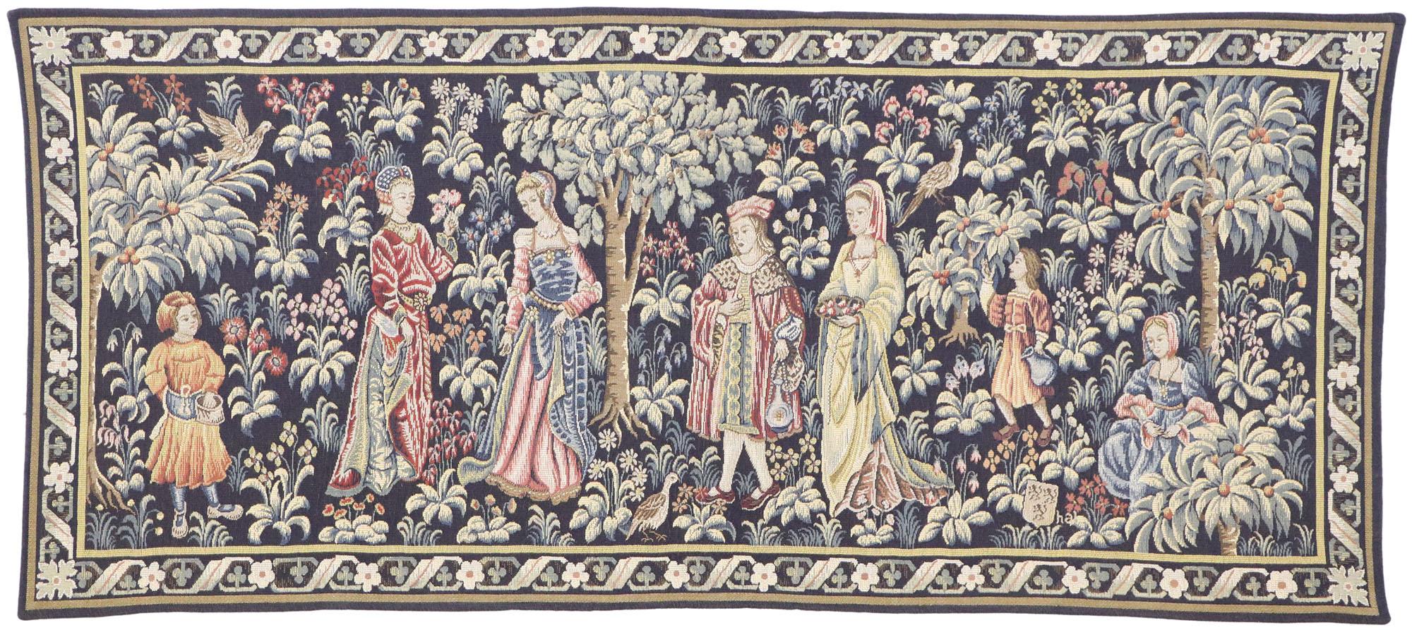 Wool Vintage French Medieval Tapestry, the Promenade Tapestry For Sale