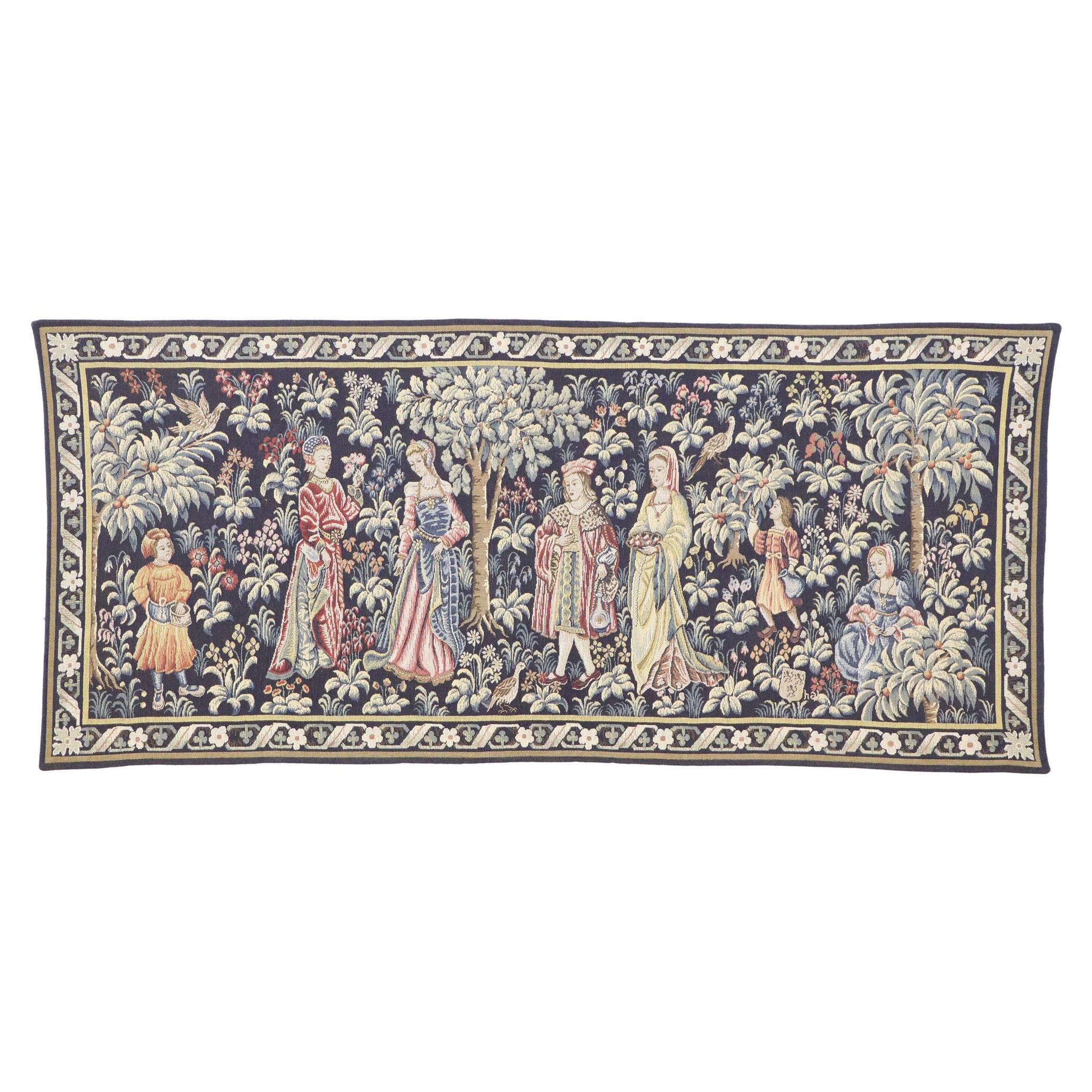 Vintage French Medieval Tapestry, the Promenade Tapestry