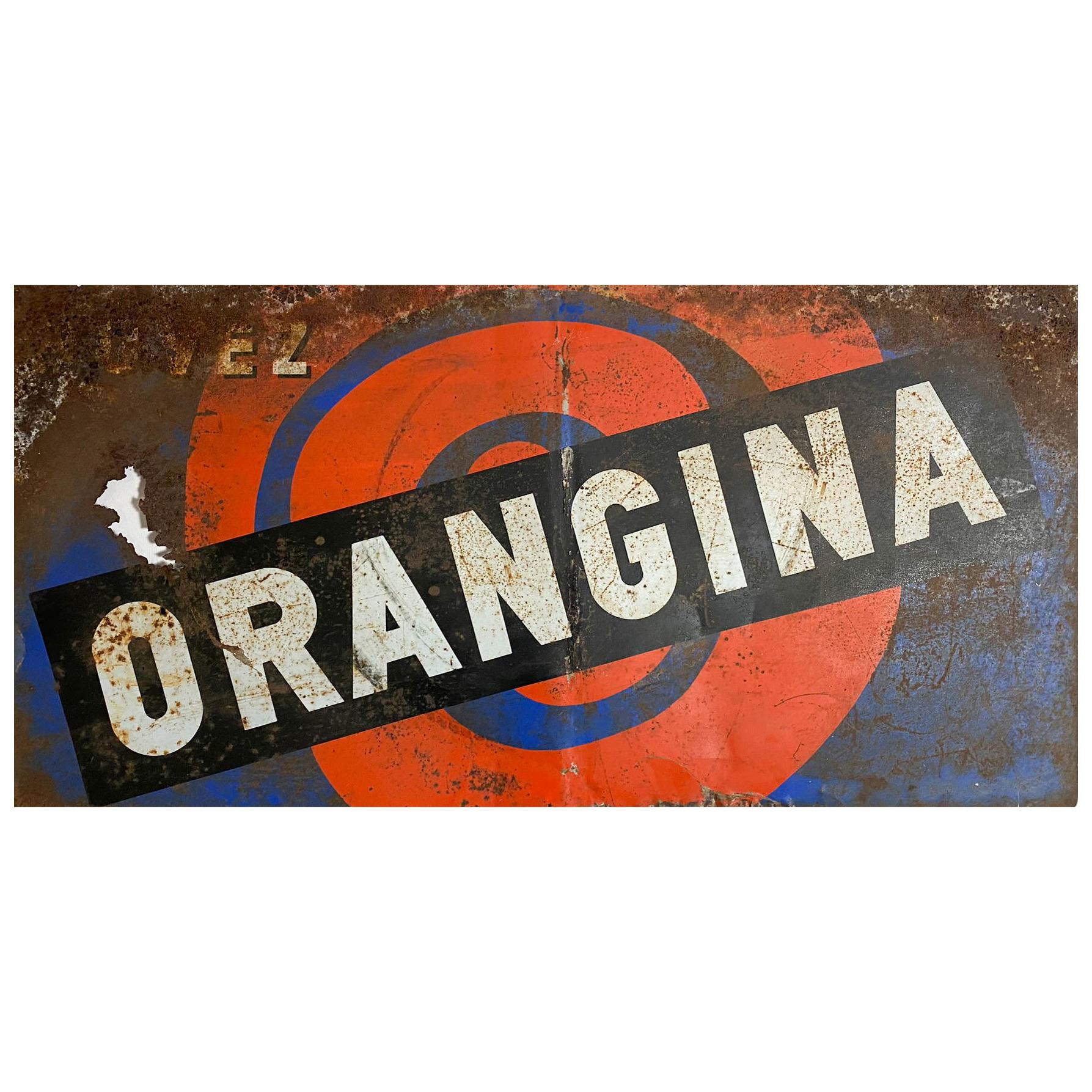 Vintage French Metal Advertising Sign Collectable Orangina Wall Art