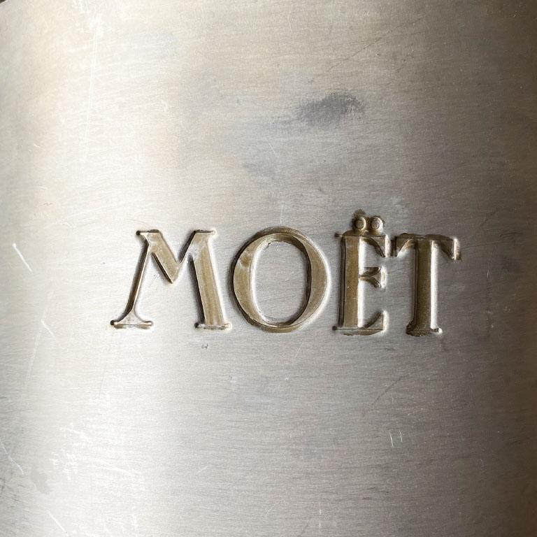 French Provincial Vintage French Metal and Brass Etched Moët Champagne Ice Bucket with Handles