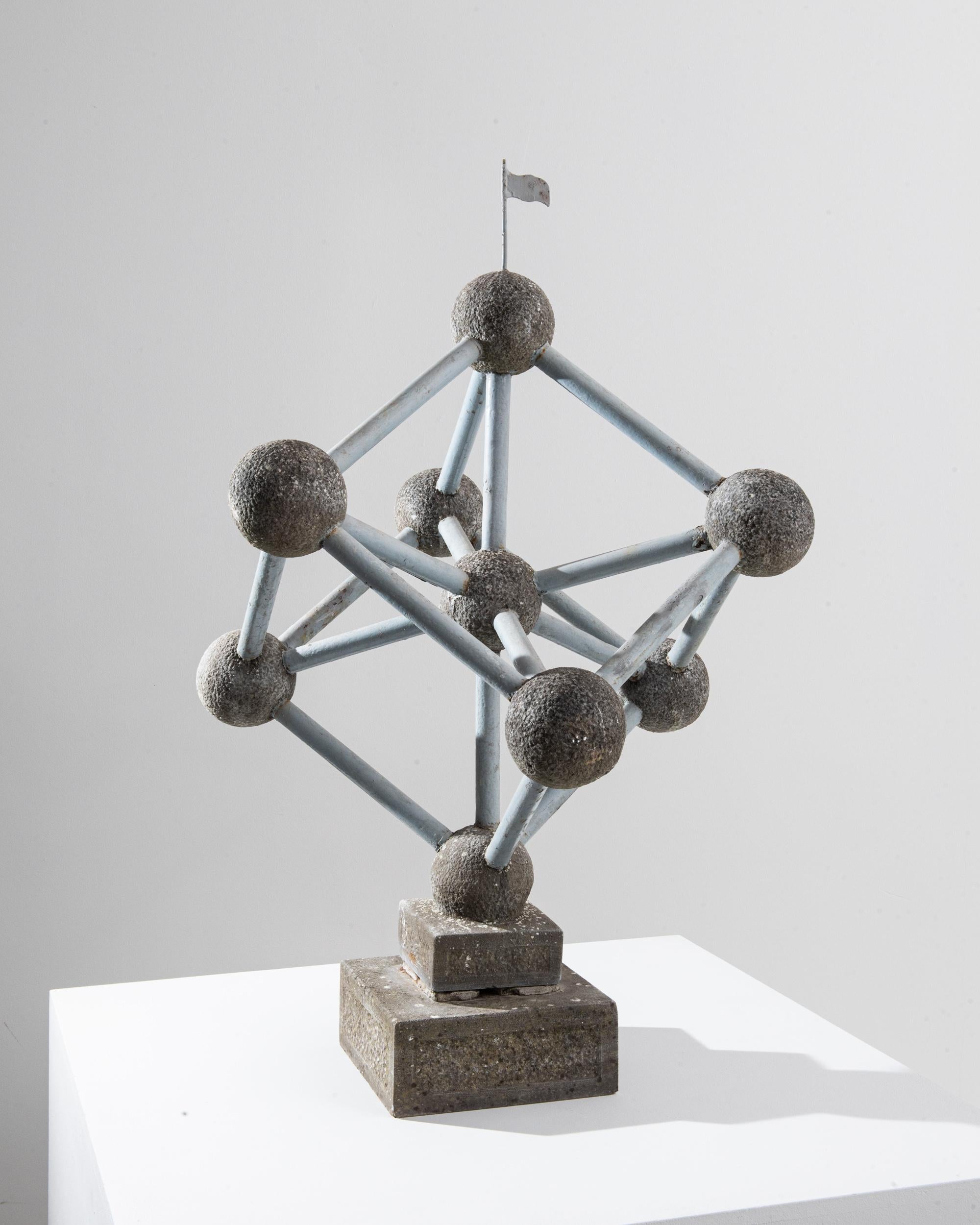 Mid-Century Modern Vintage French Metal and Concrete Atom Sculpture