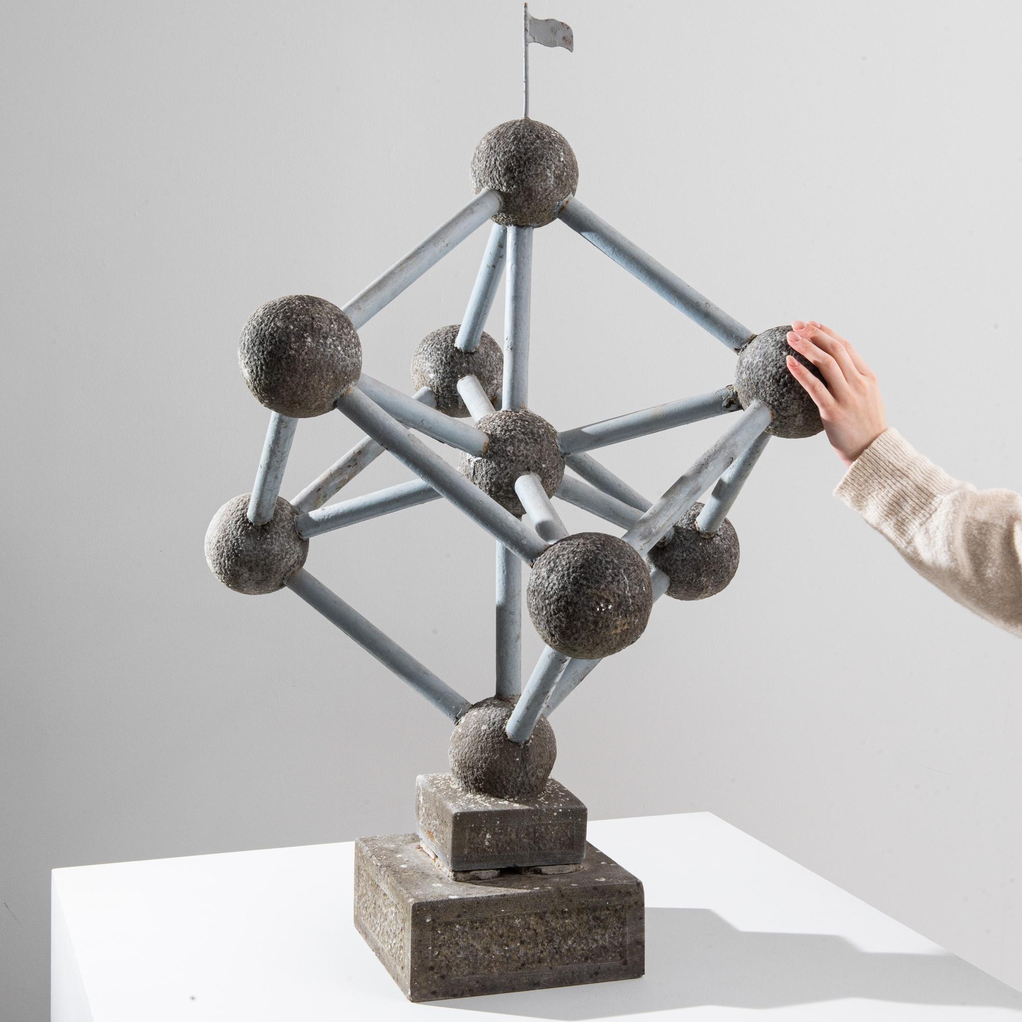 Vintage French Metal and Concrete Atom Sculpture In Good Condition In High Point, NC