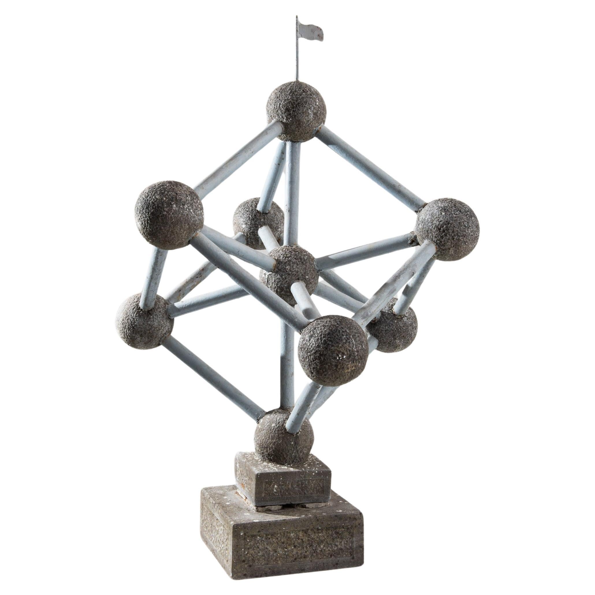 Vintage French Metal and Concrete Atom Sculpture