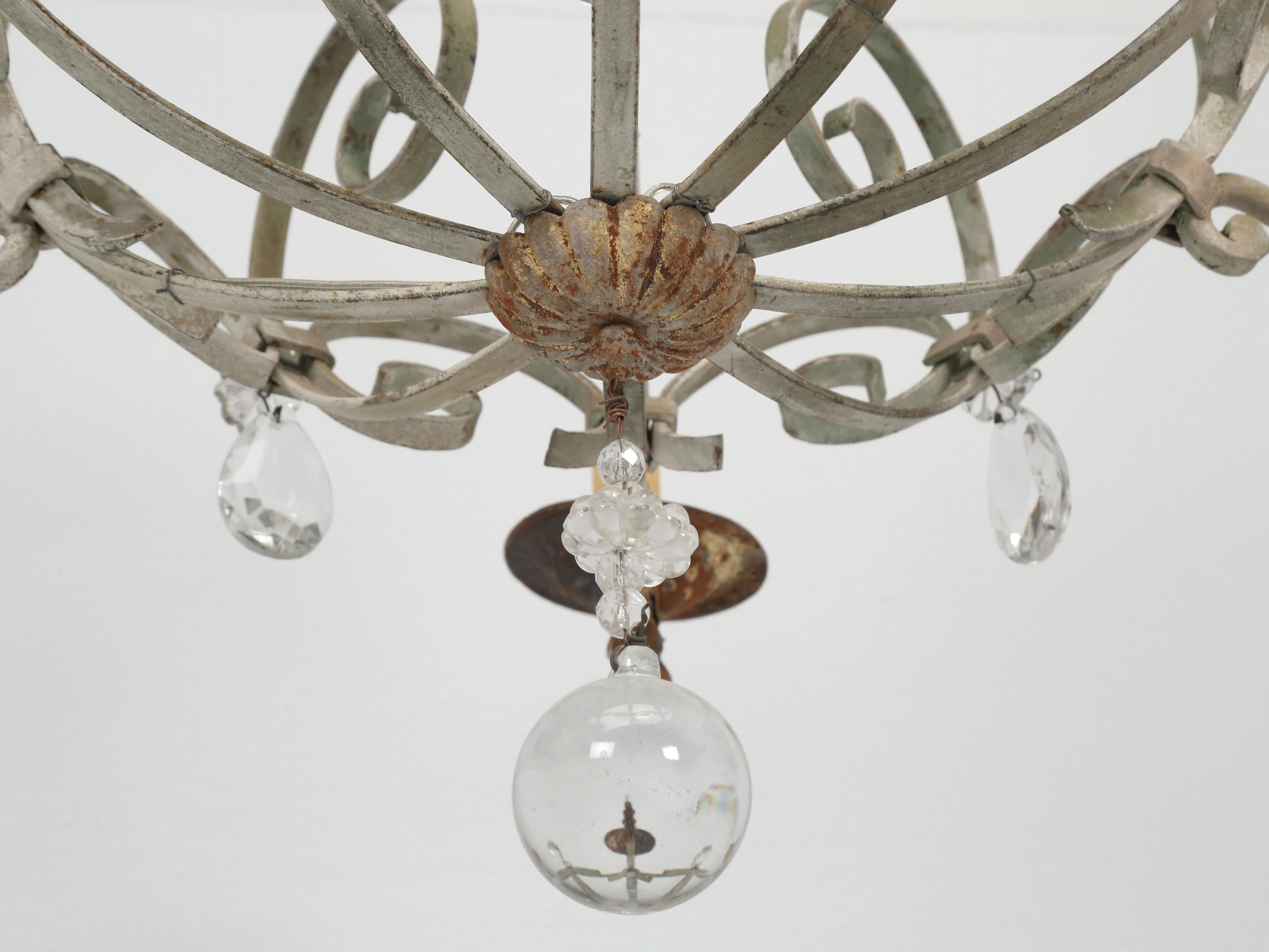 Vintage French Metal and Crystal 5-Light Chandelier with Very Nice Patina For Sale 8
