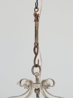 Vintage French Metal and Crystal 5-Light Chandelier with Very Nice Patina