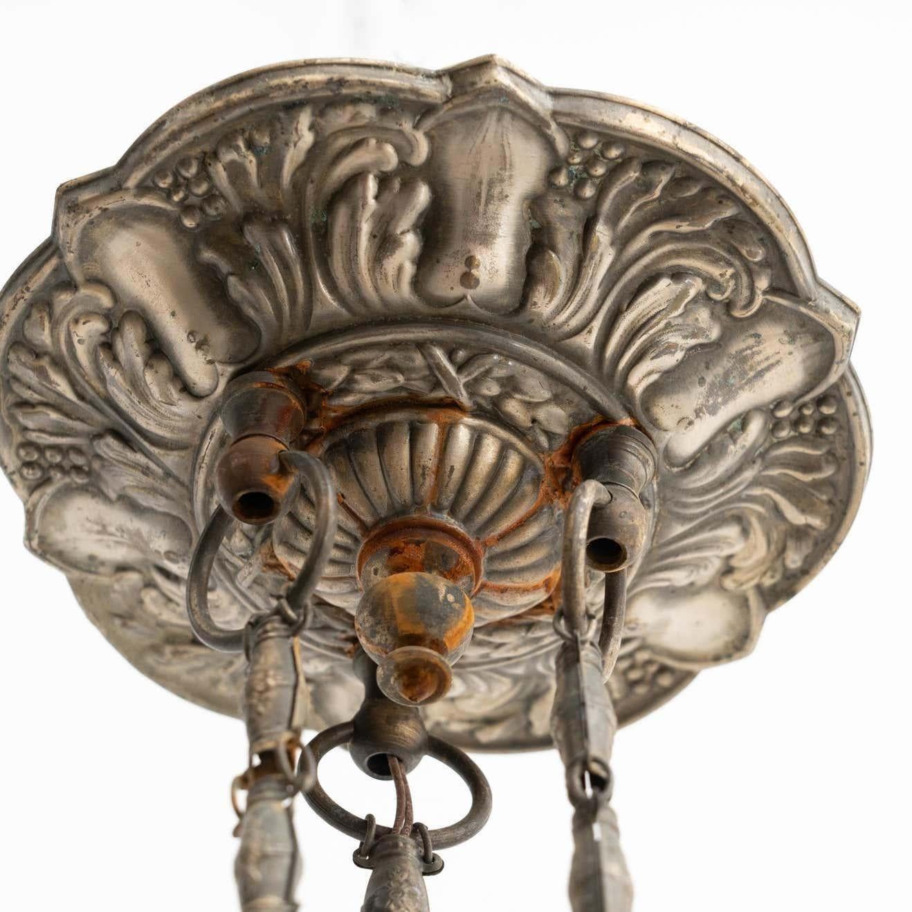 Vintage French Metal and Glass Art Deco Ceiling Lamp, circa 1930 For Sale 8