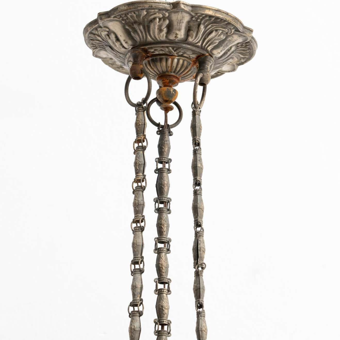 Vintage French Metal and Glass Art Deco Ceiling Lamp, circa 1930 For Sale 11