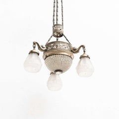 Vintage French Metal and Glass Art Deco Ceiling Lamp, circa 1930