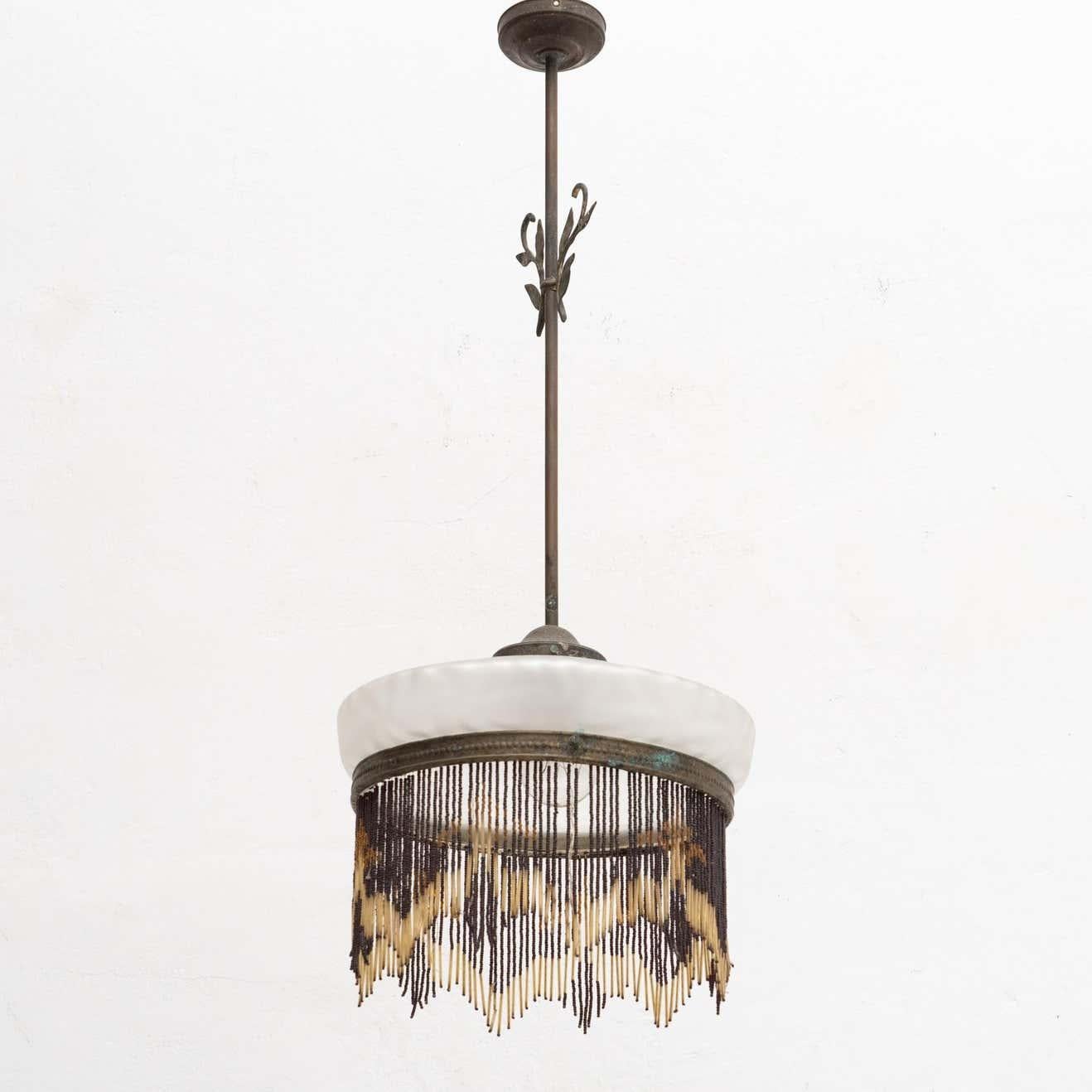 Vintage French Metal and Glass Art Deco Ceiling Lamp, circa 1930 In Good Condition For Sale In Barcelona, Barcelona