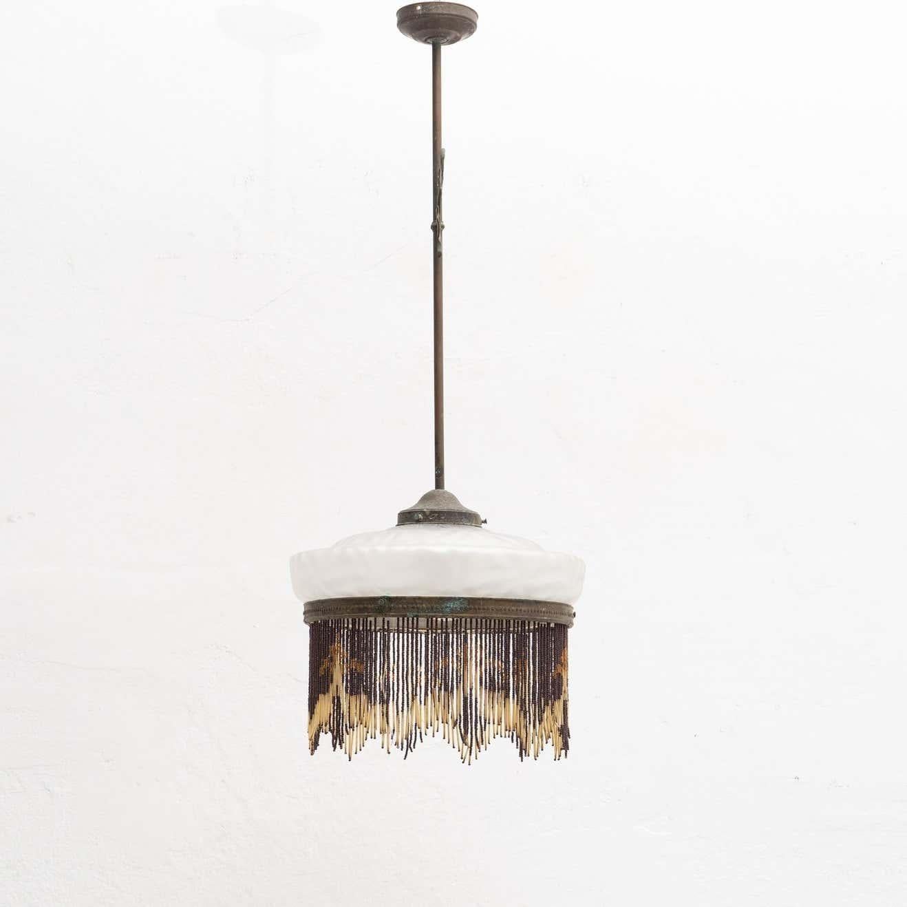 Francese Lampada da soffitto Art Deco francese d'epoca in metallo e vetro, circa 1930 in vendita
