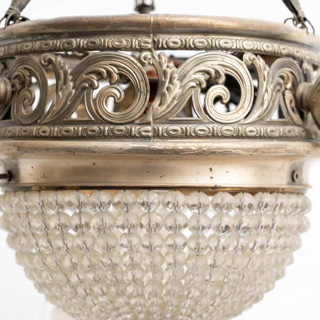 Mid-20th Century Vintage French Metal and Glass Art Deco Ceiling Lamp, circa 1930 For Sale