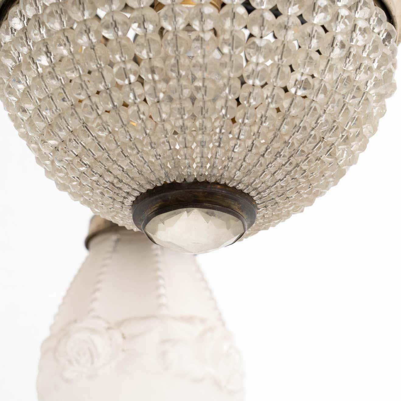 Vintage French Metal and Glass Art Deco Ceiling Lamp, circa 1930 For Sale 1