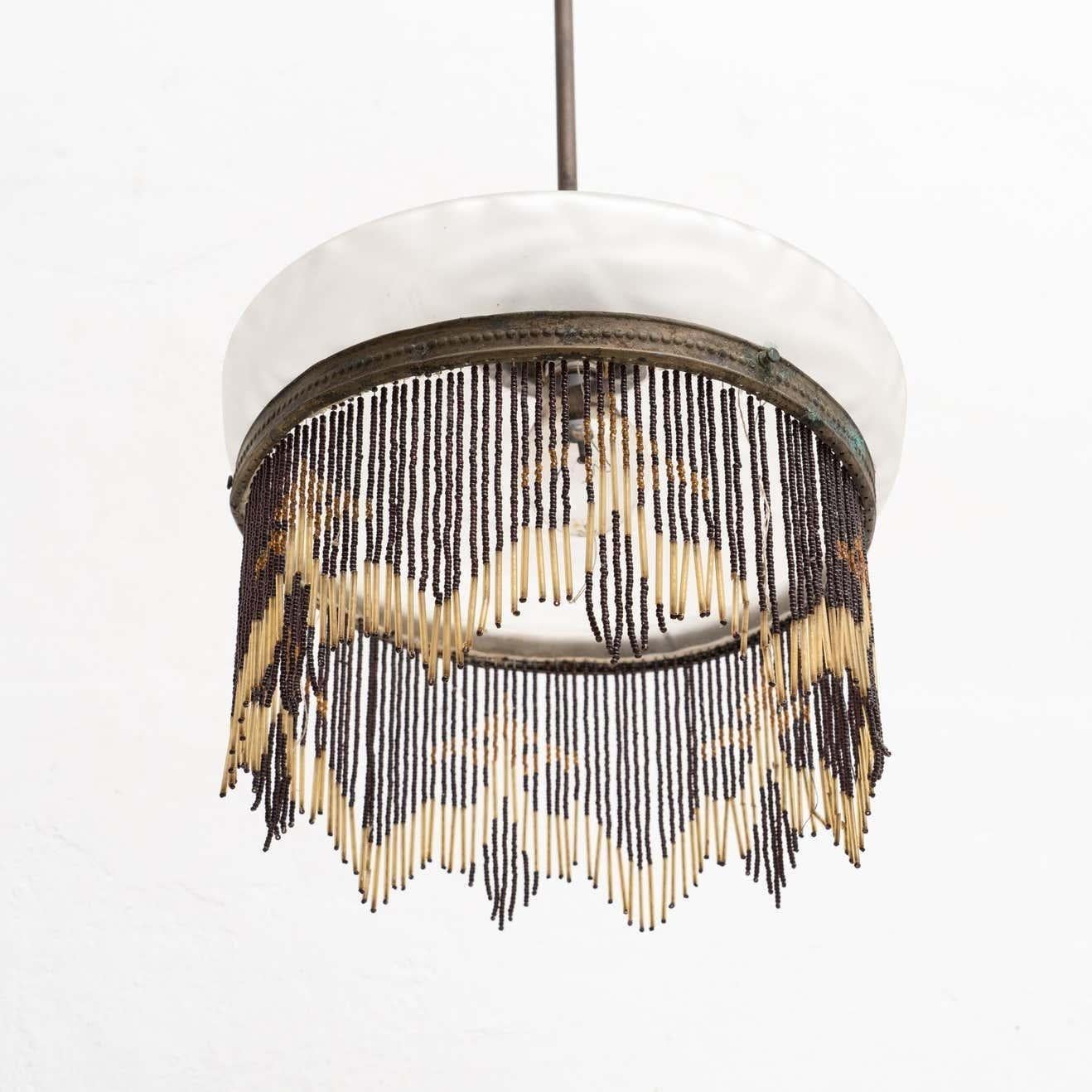 Metallo Lampada da soffitto Art Deco francese d'epoca in metallo e vetro, circa 1930 in vendita