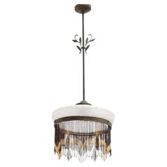 Vintage French Metal and Glass Art Deco Ceiling Lamp, circa 1930