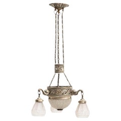 Vintage French Metal and Glass Art Deco Ceiling Lamp, circa 1930