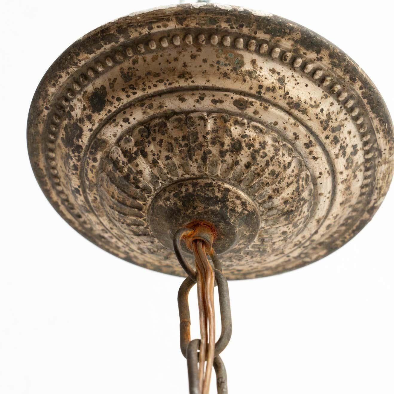 Vintage French Metal and Glass Ceiling Lamp, circa, 1930 For Sale 7