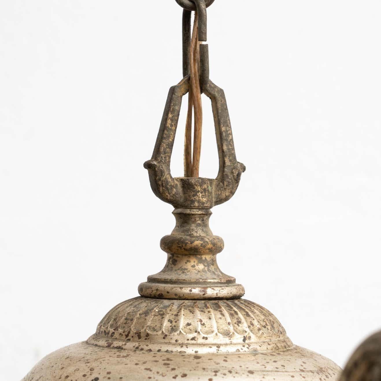 Vintage French Metal and Glass Ceiling Lamp, circa, 1930 For Sale 1