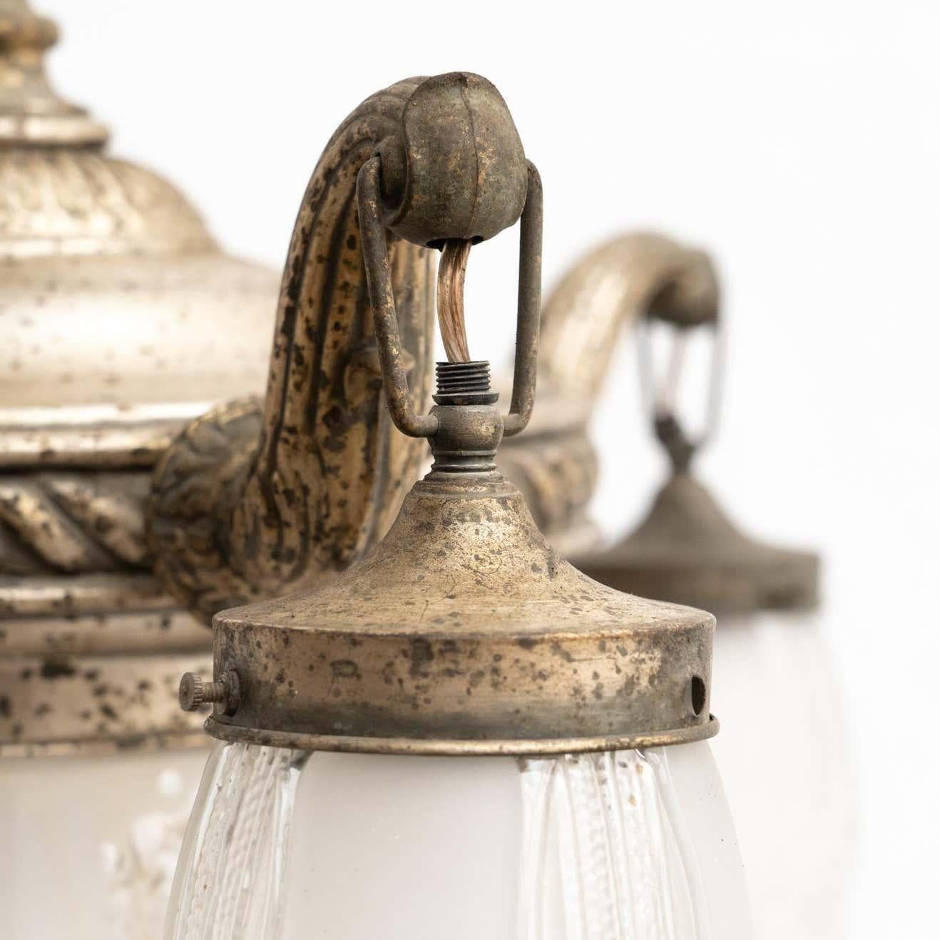 Vintage French Metal and Glass Ceiling Lamp, circa, 1930 For Sale 2